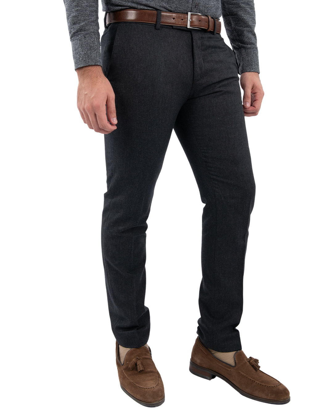 Charcoal Wool Blend Stretch Trousers