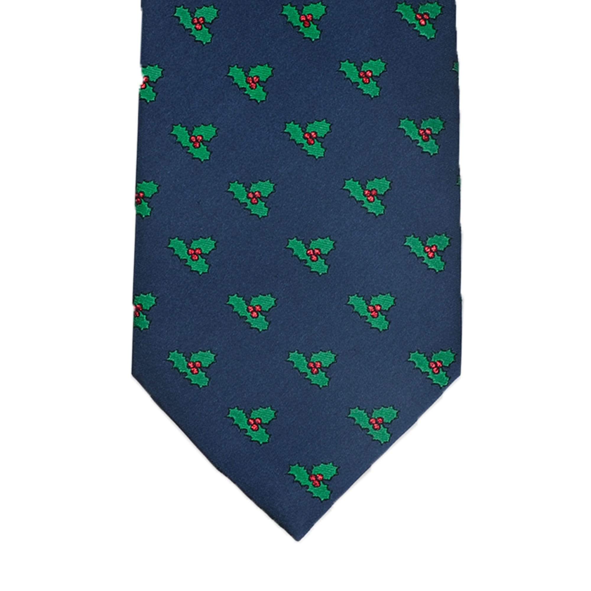 Navy With Green Christmas Holly Tie