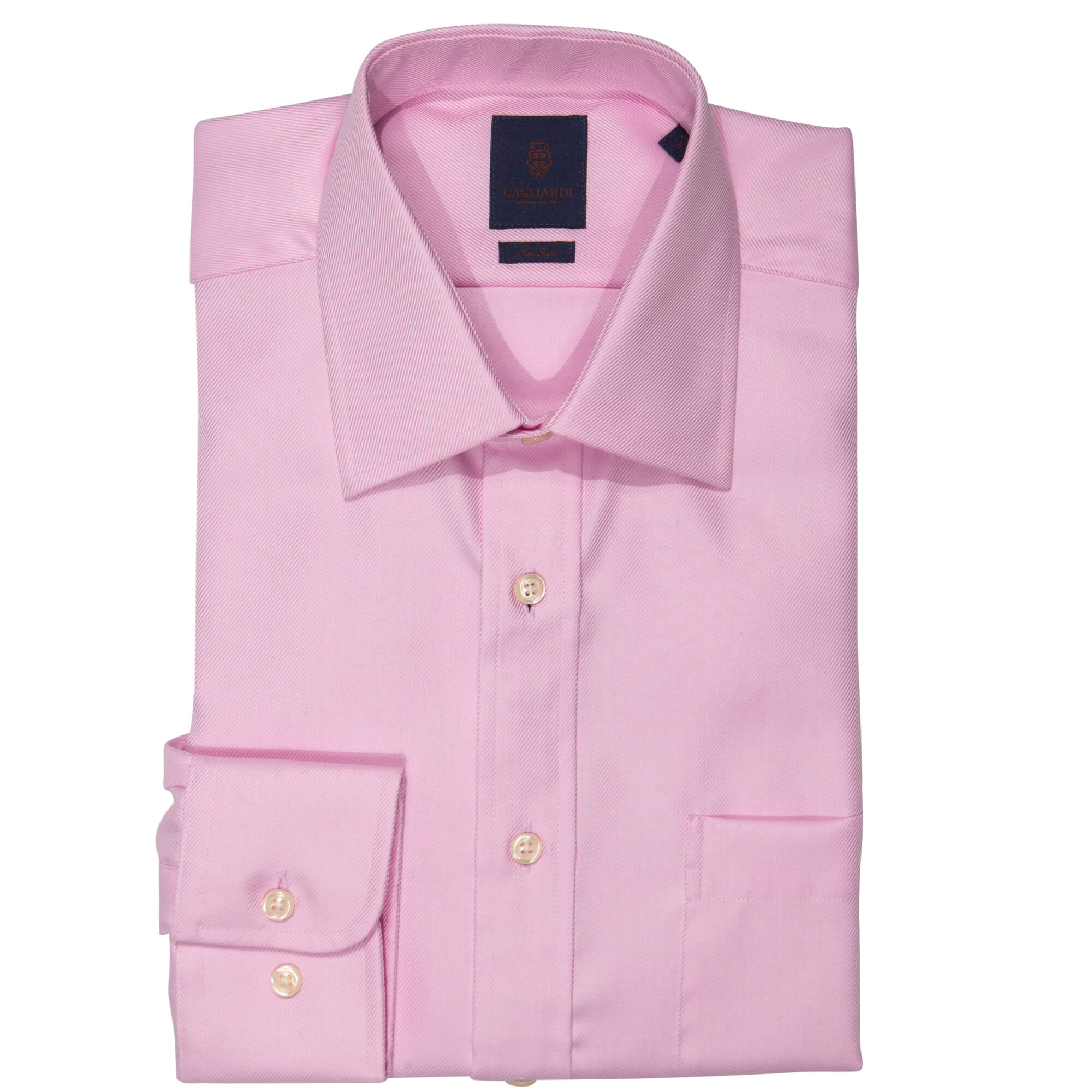 Pink Twill Tailored Fit Pointed Collar Single Cuffed Shirt