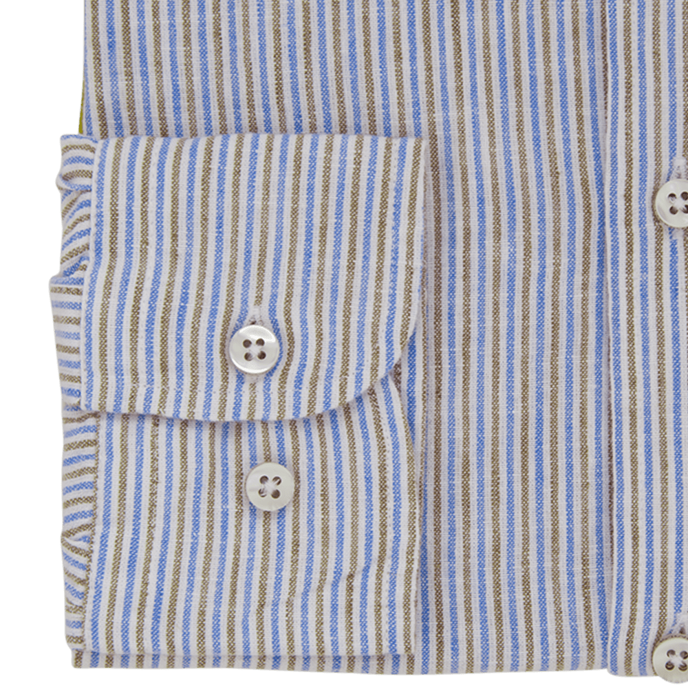 Stone with Brown & Blue Stripe Weekend Linen Shirt - Gagliardi