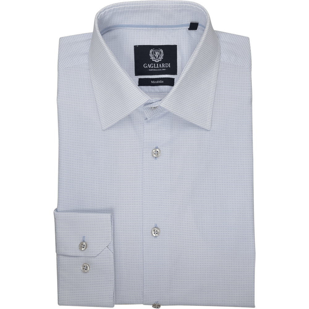 White with Royal Blue Dash Dobby Mirabilis Business Shirt - Gagliardi