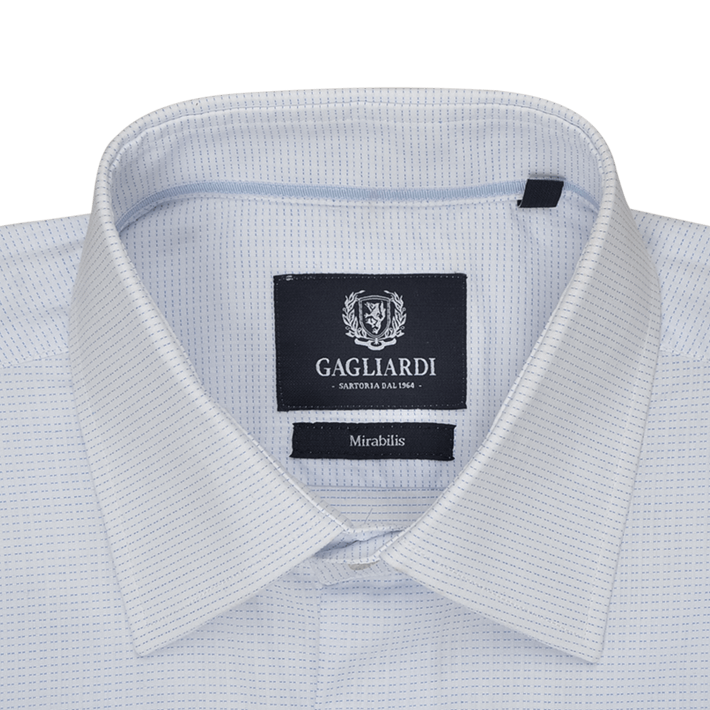 White with Royal Blue Dash Dobby Mirabilis Business Shirt - Gagliardi