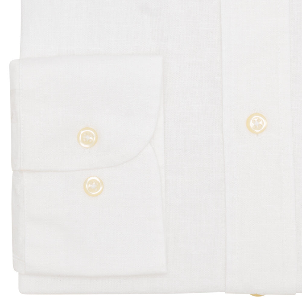 White Plain Tailored Fit Long Sleeve Cutaway Collar Linen Shirt - Gagliardi