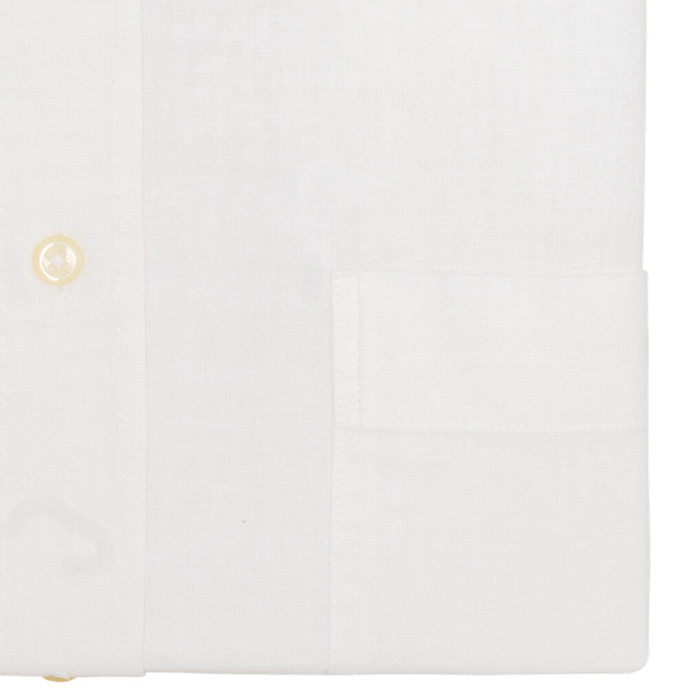 White Plain Tailored Fit Long Sleeve Cutaway Collar Linen Shirt - Gagliardi