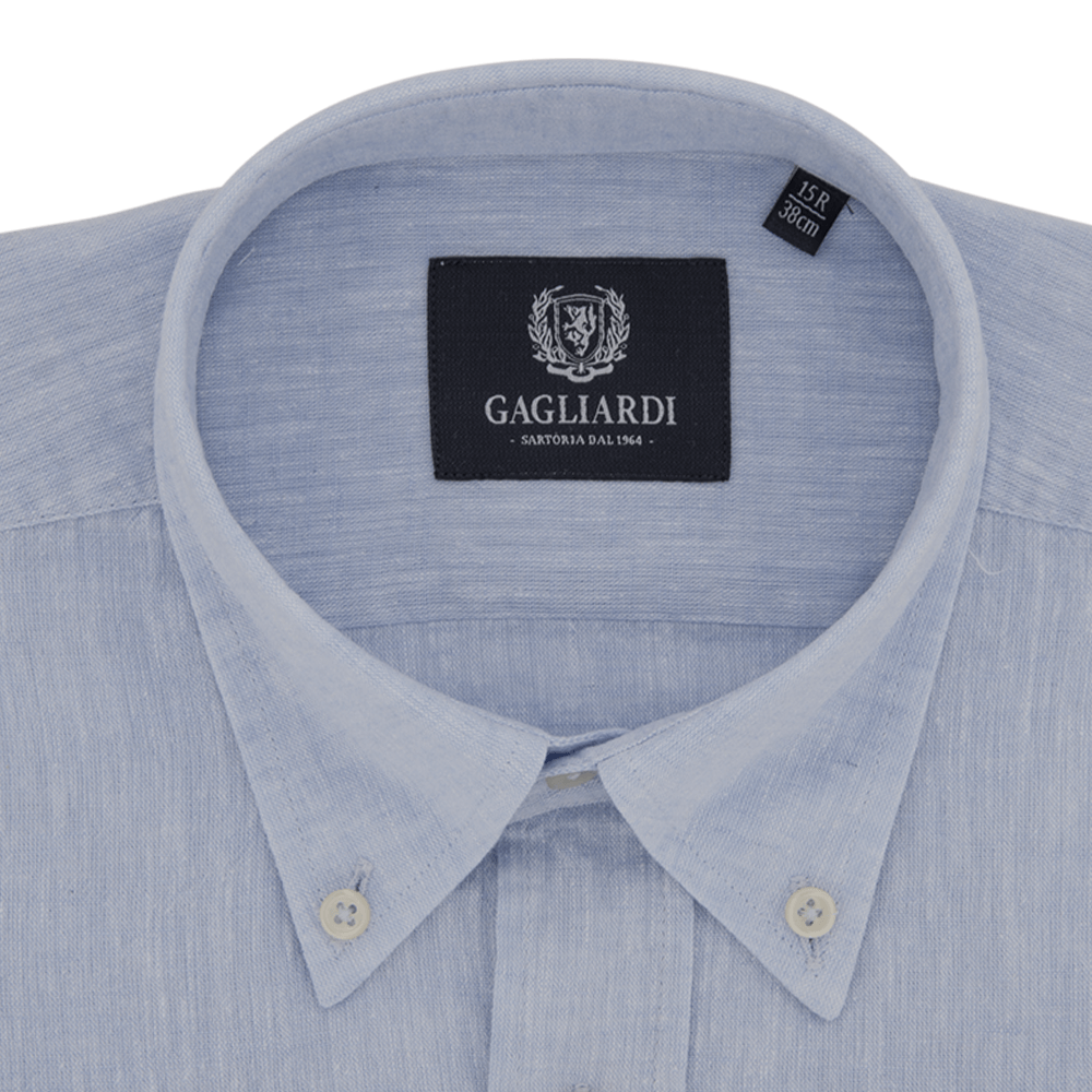 Sky Plain Tailored Fit Long Sleeve Buttondown Linen Shirt - Gagliardi