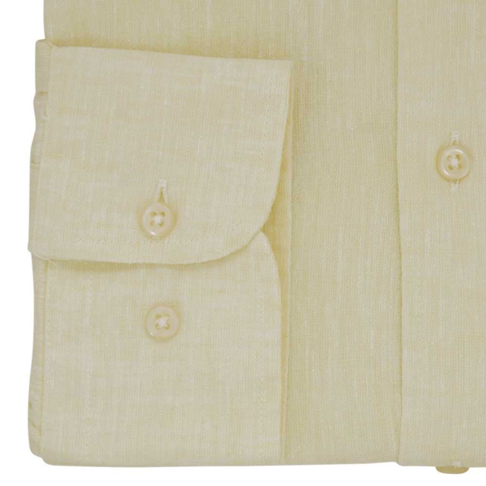 Yellow Plain Tailored Fit Buttondown Collar Linen Shirt - Gagliardi