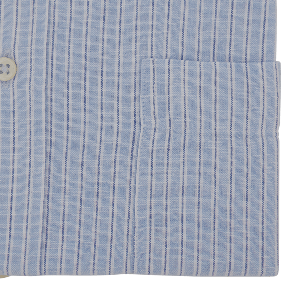 Mid Blue Striped Tailored Fit Classic Collar Linen Shirt - Gagliardi