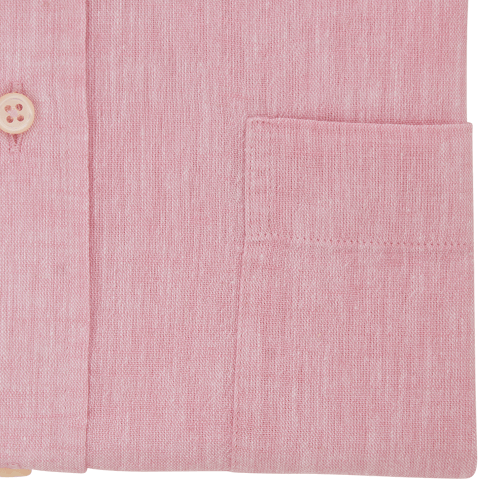 Pink Plain Tailored Fit Buttondown Collar Linen Shirt - Gagliardi