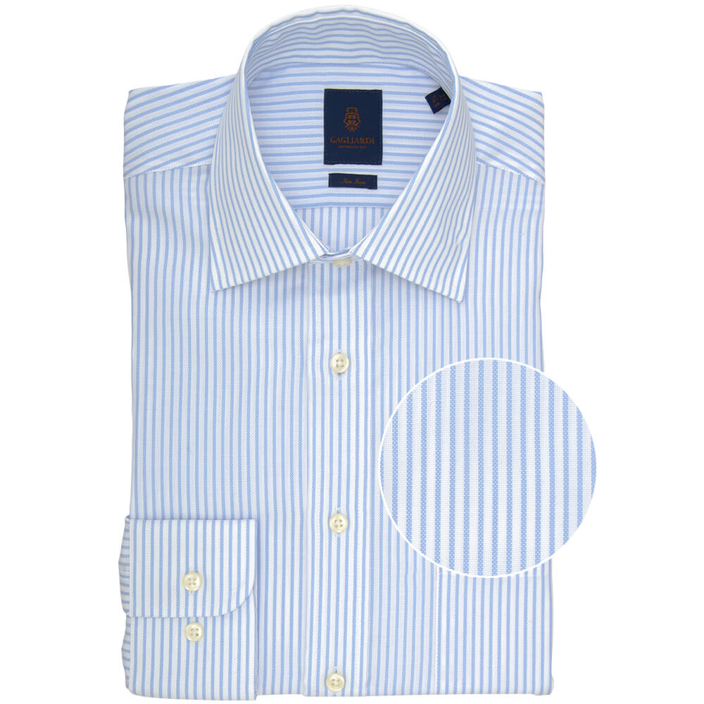 Tailored Fit Sky Bengal Stripe Non Iron Oxford Cotton Shirt - Gagliardi