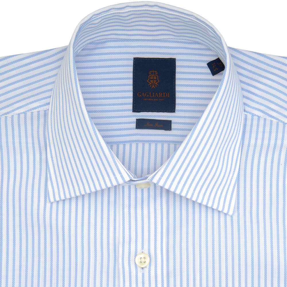 Tailored Fit Sky Bengal Stripe Non Iron Oxford Cotton Shirt - Gagliardi