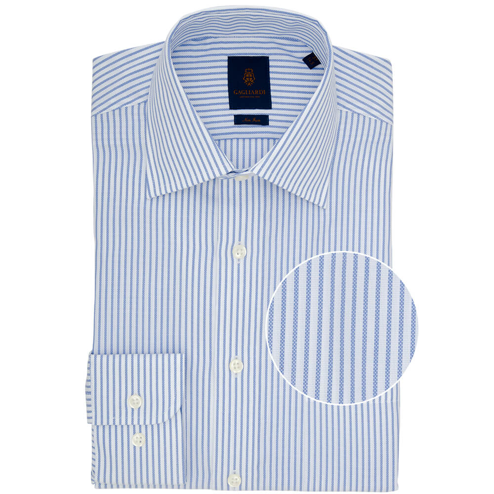 Tailored Fit Blue Bengal Stripe Non Iron Oxford Cotton Shirt - Gagliardi