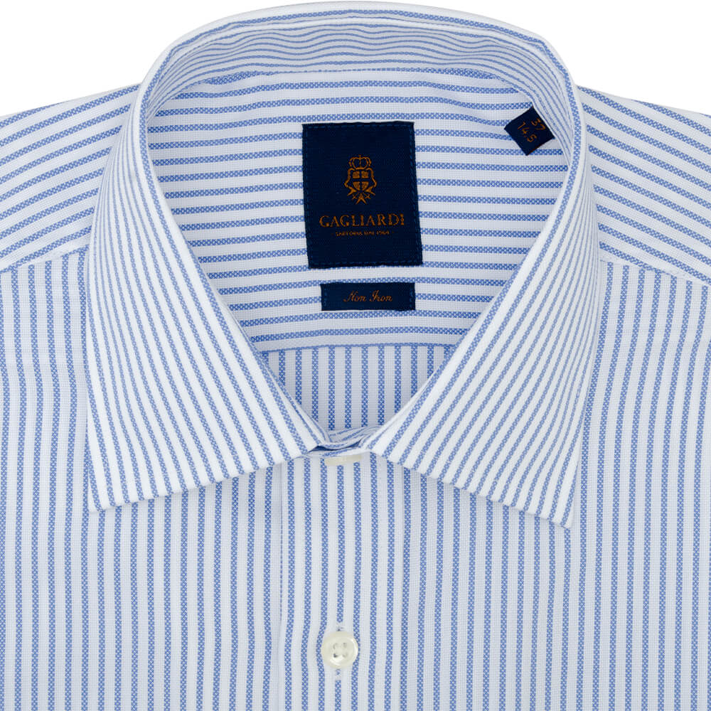 Tailored Fit Blue Bengal Stripe Non Iron Oxford Cotton Shirt - Gagliardi