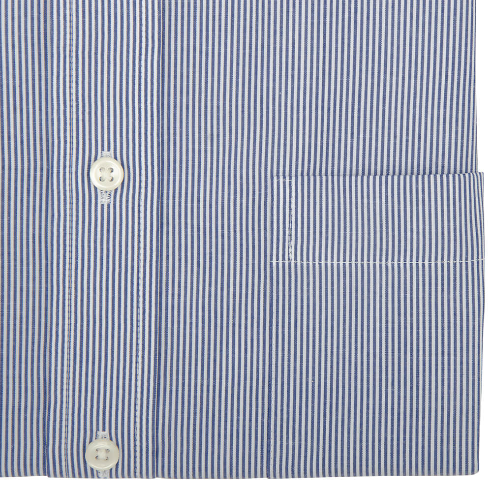 Tailored Fit Navy Pencil Stripe Poplin Cotton Non Iron Shirt - Gagliardi