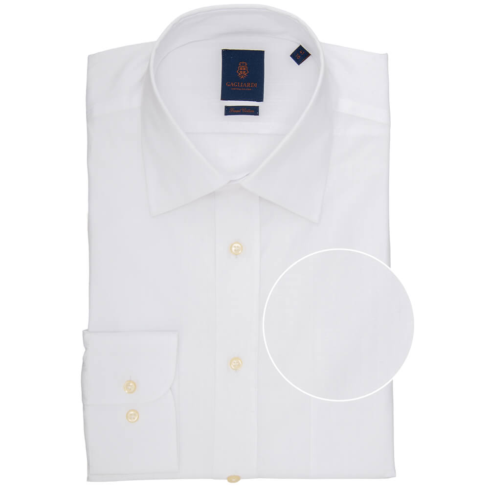 Tailored Fit White Herringbone Stripe Cotton - Gagliardi