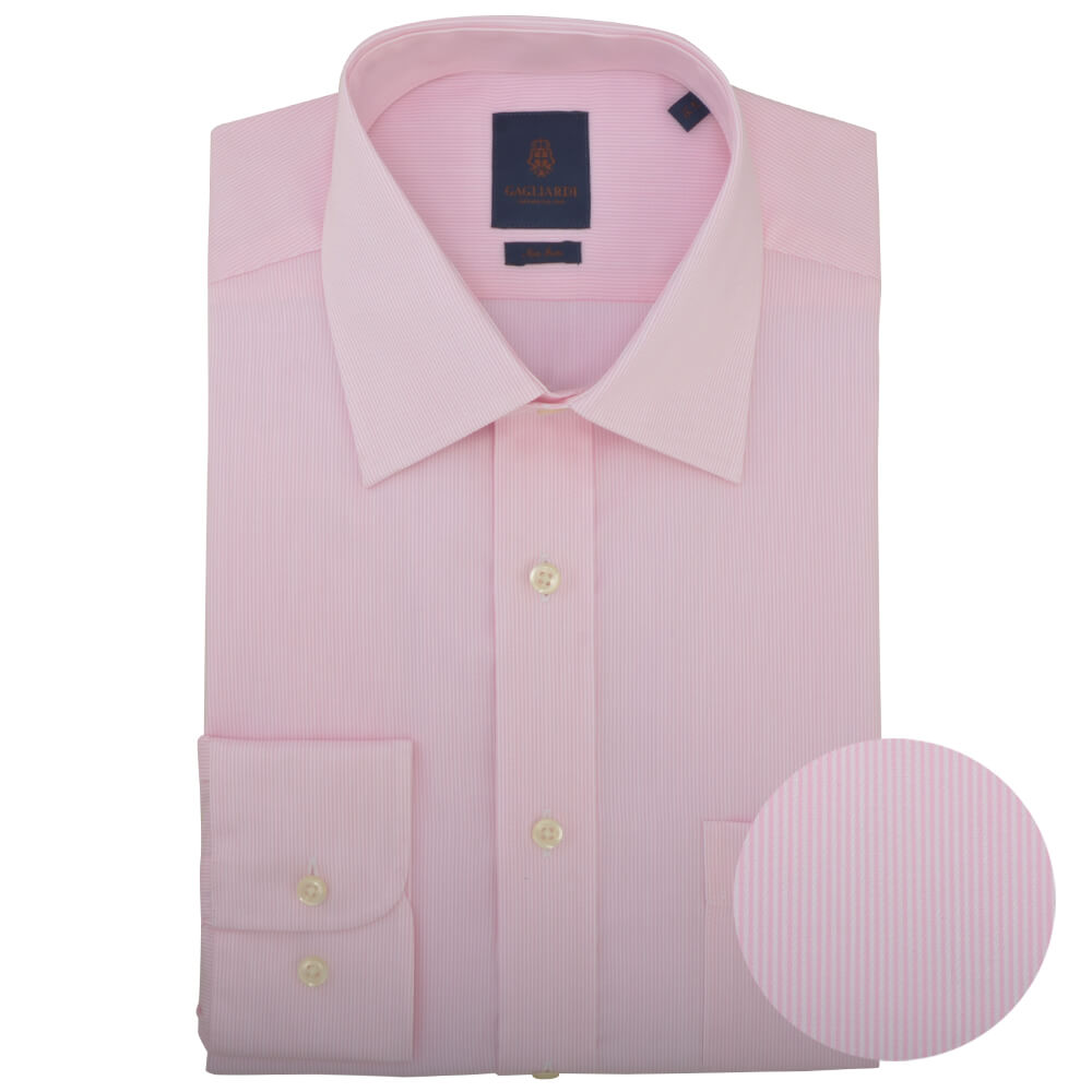 Tailored Fit Pink Hairline Stripe Classic Collar Non-iron Shirt - Gagliardi