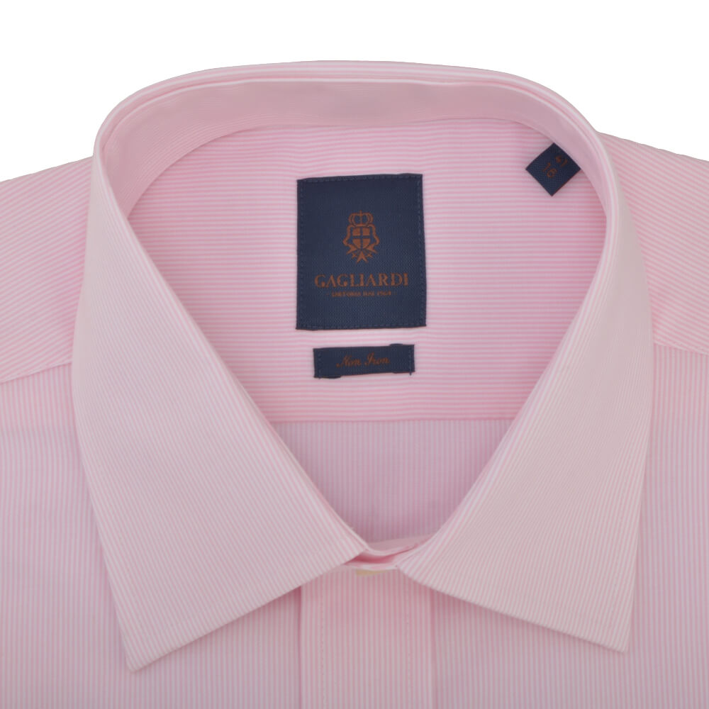 Tailored Fit Pink Hairline Stripe Classic Collar Non-iron Shirt - Gagliardi