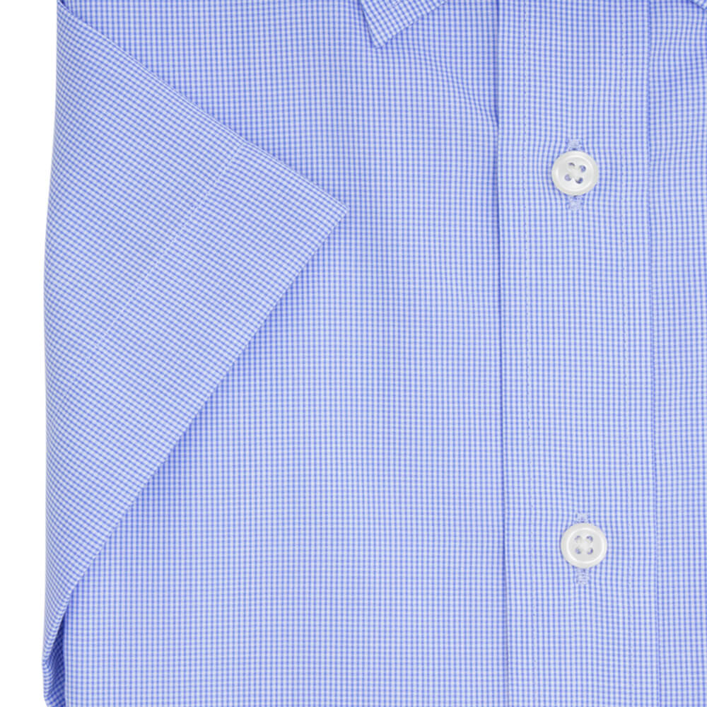 Royal Blue Micro Gingham Tailored Fit Short Sleeve Buttondown Collar Shirt - Gagliardi