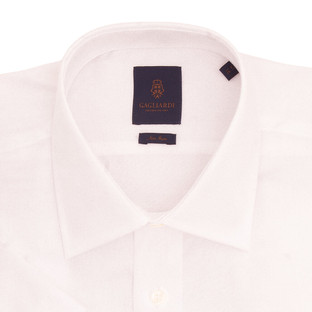 White Basketweave Tailored Fit Short Sleeve Classic Collar Shirt - Gagliardi