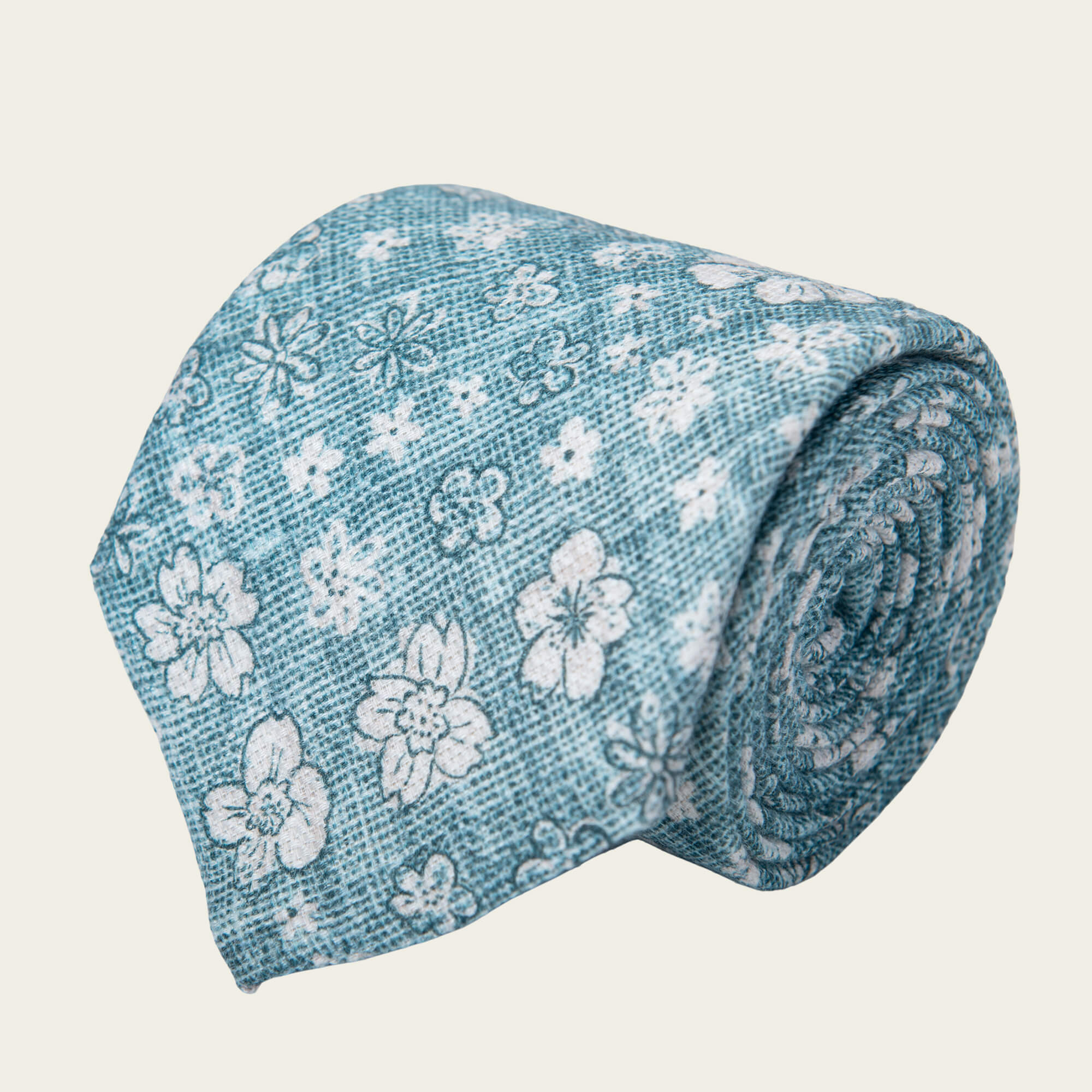 Green With White Flowers Tie