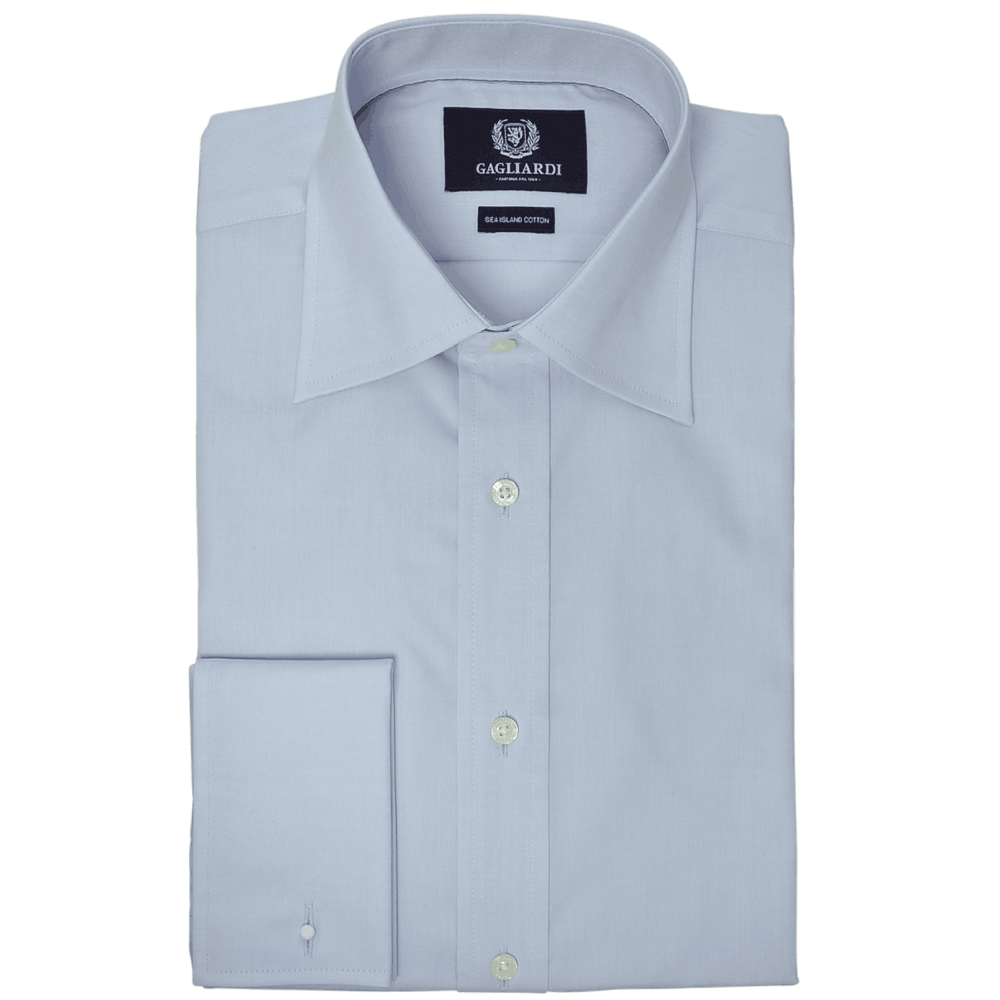 Blue Sea Island Cotton Tailored Fit Cutaway Collar Double Cuffed Shirt - Gagliardi