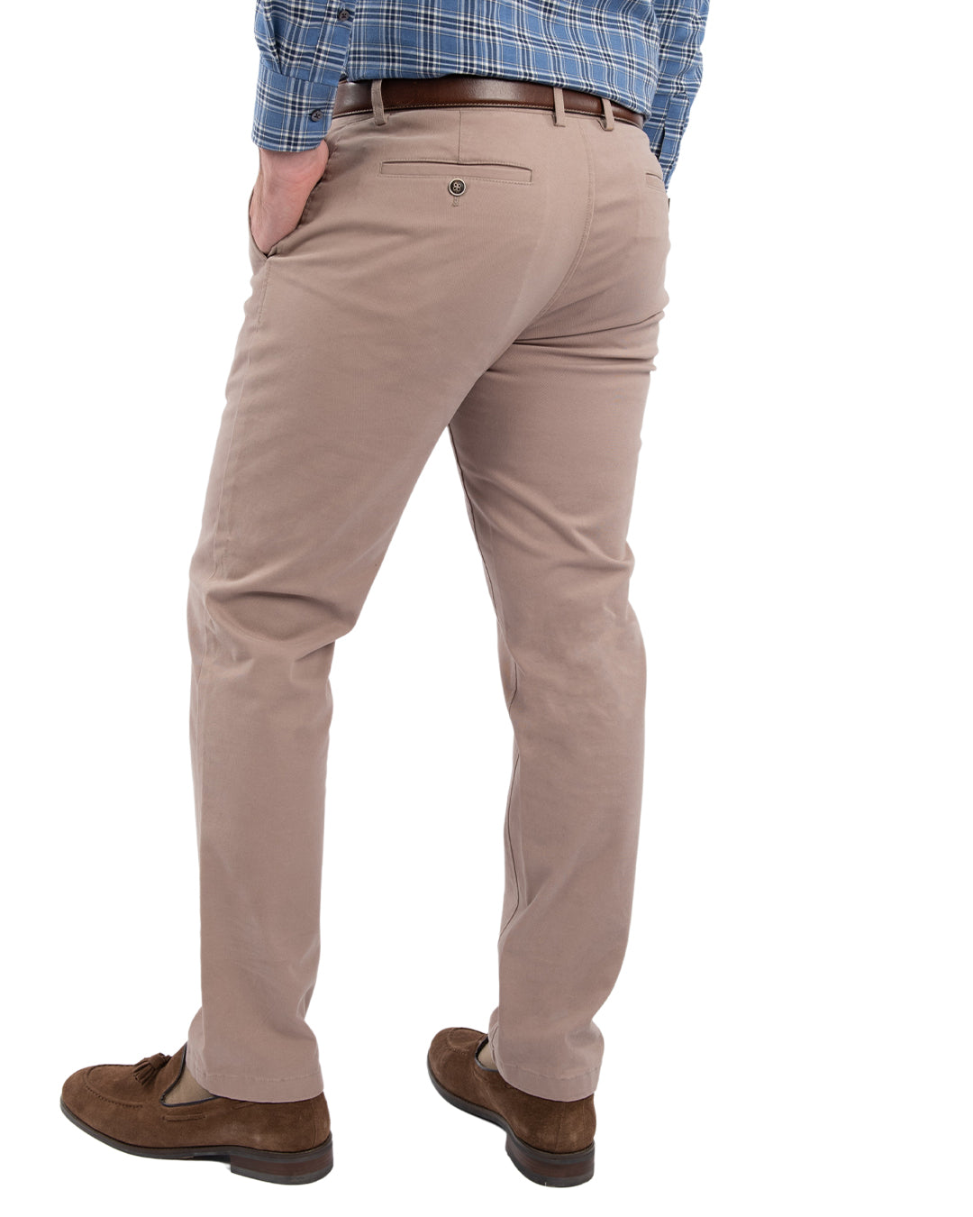 Taupe Brushed Cotton Stretch Twill Chino Trousers