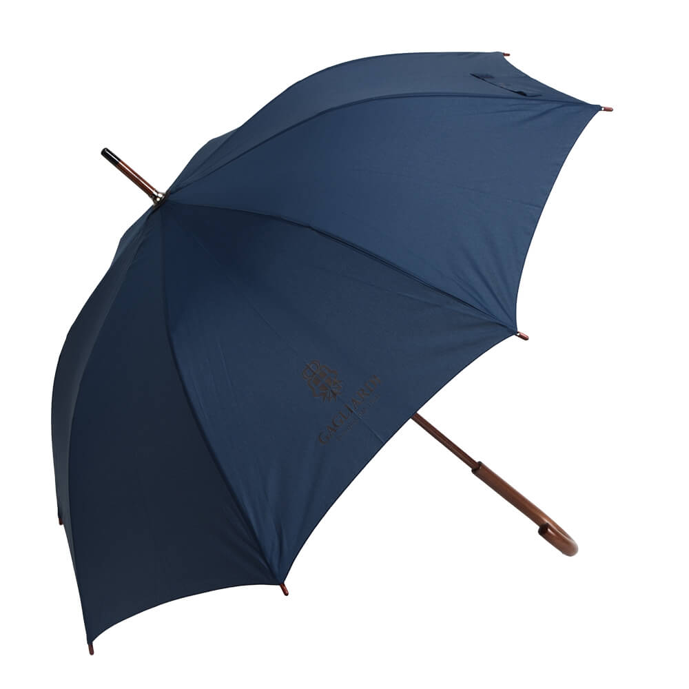 Navy Umbrella With Wooden Handle - Gagliardi