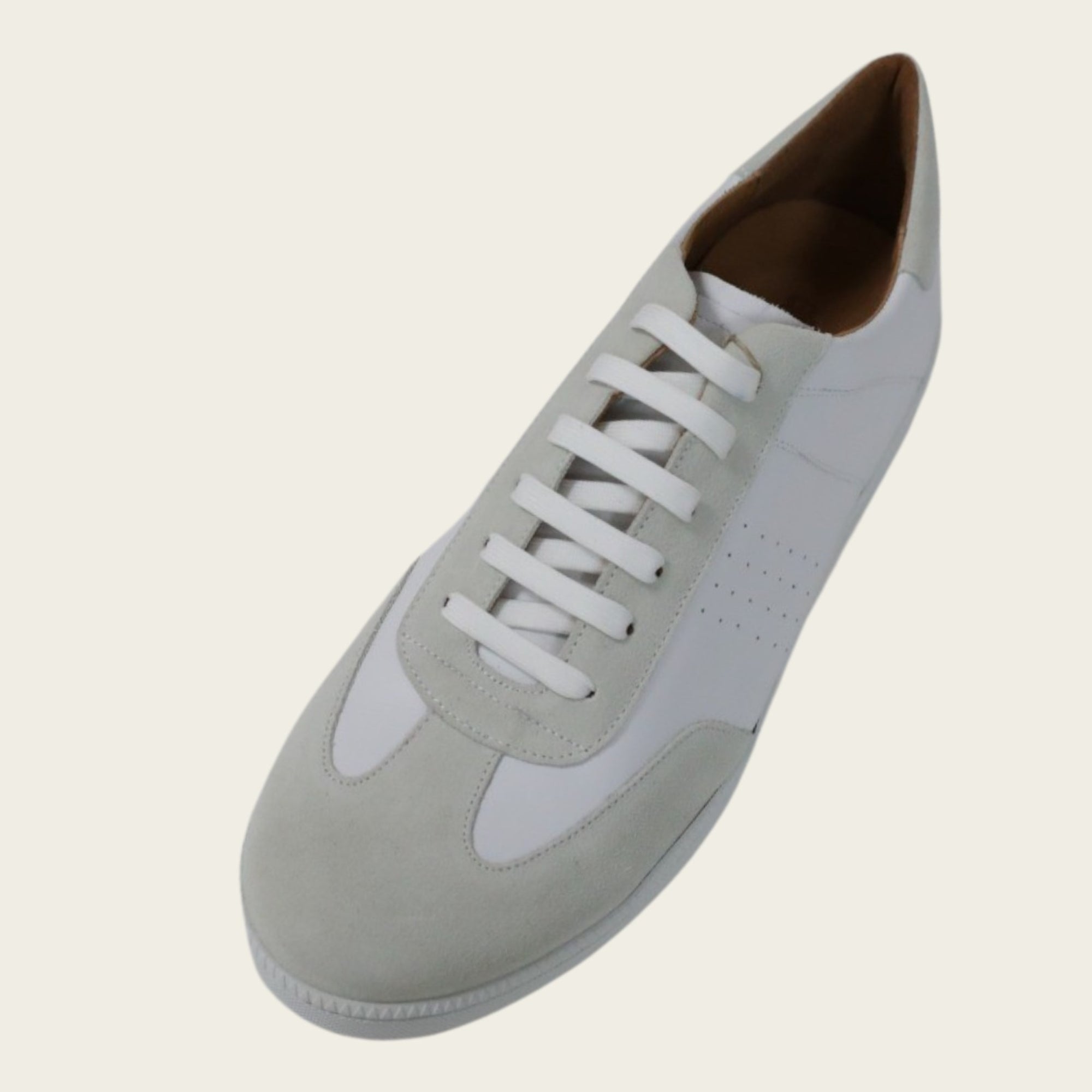 White Leather & Suede Tennis Trainers
