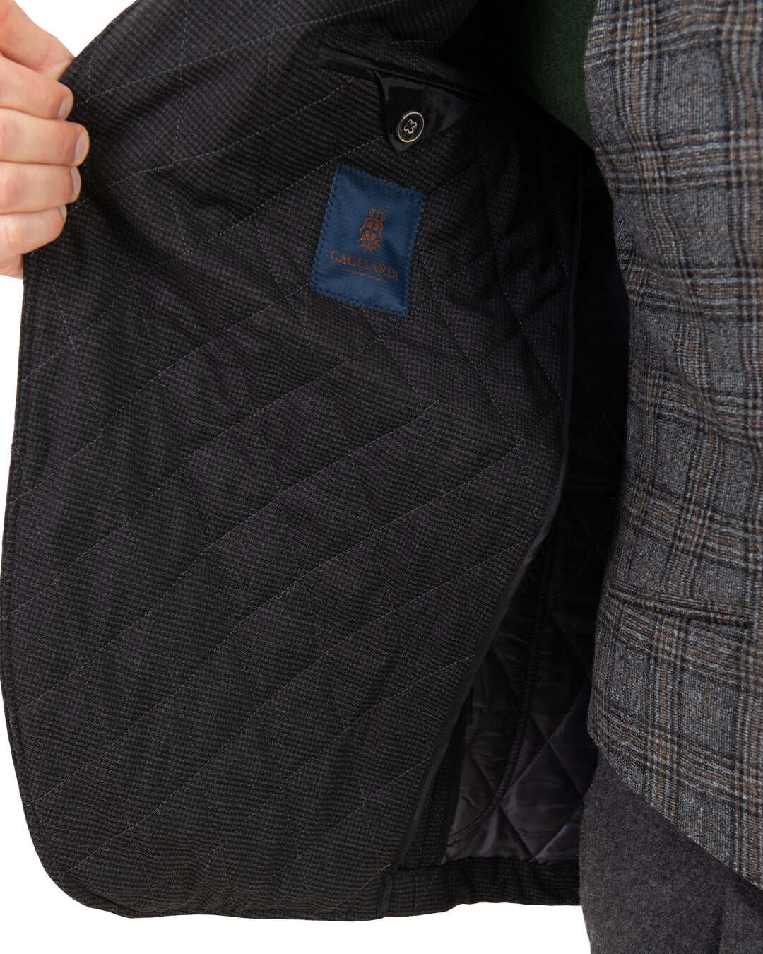 Charcoal Puppytooth Diamond Quilted Jacket | Gagliardi