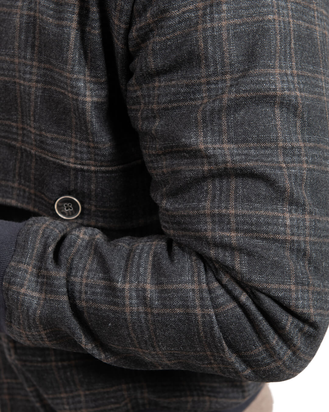 Grey With Brown Check Blouson Jacket