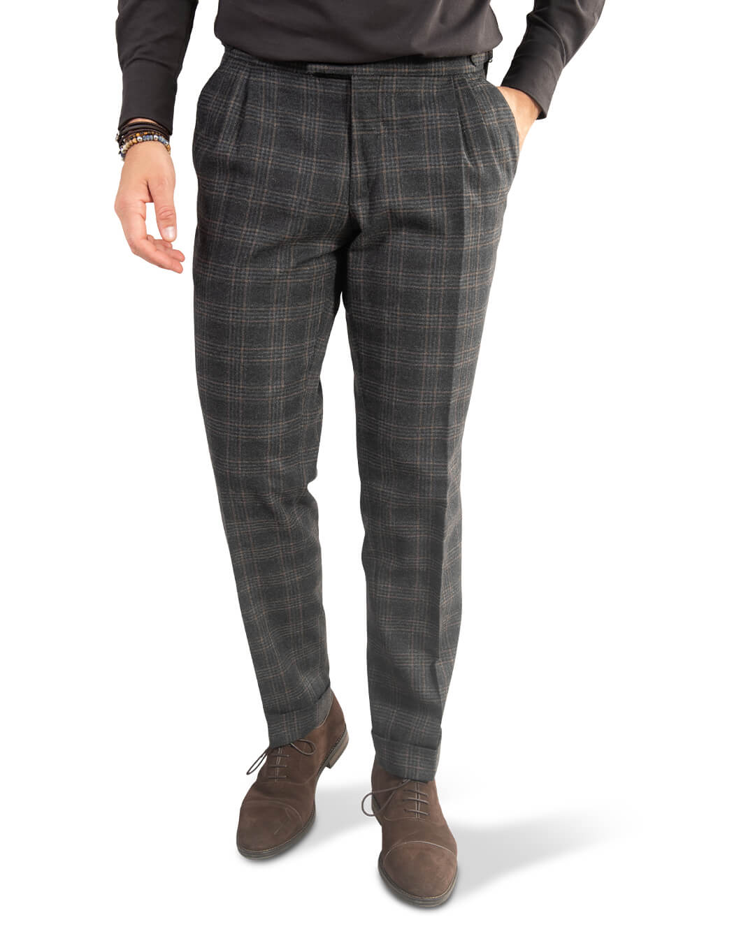 Grey With Brown Check Trousers
