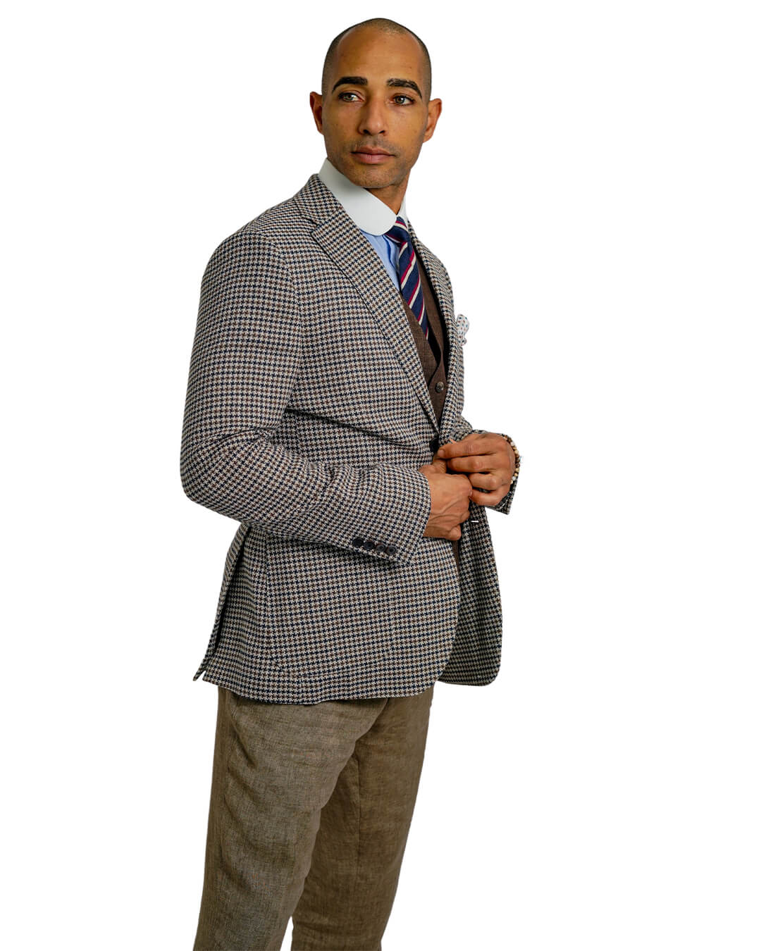 Beige Cotton Linen Gun Club Check Jacket | Gagliardi
