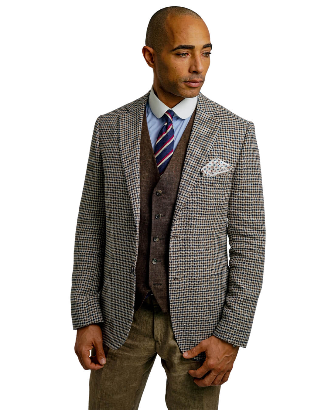 Beige Cotton Linen Gun Club Check Jacket | Gagliardi
