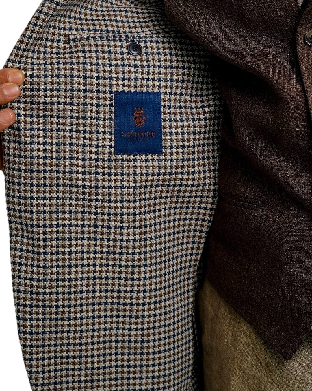 Beige Cotton Linen Gun Club Check Jacket | Gagliardi