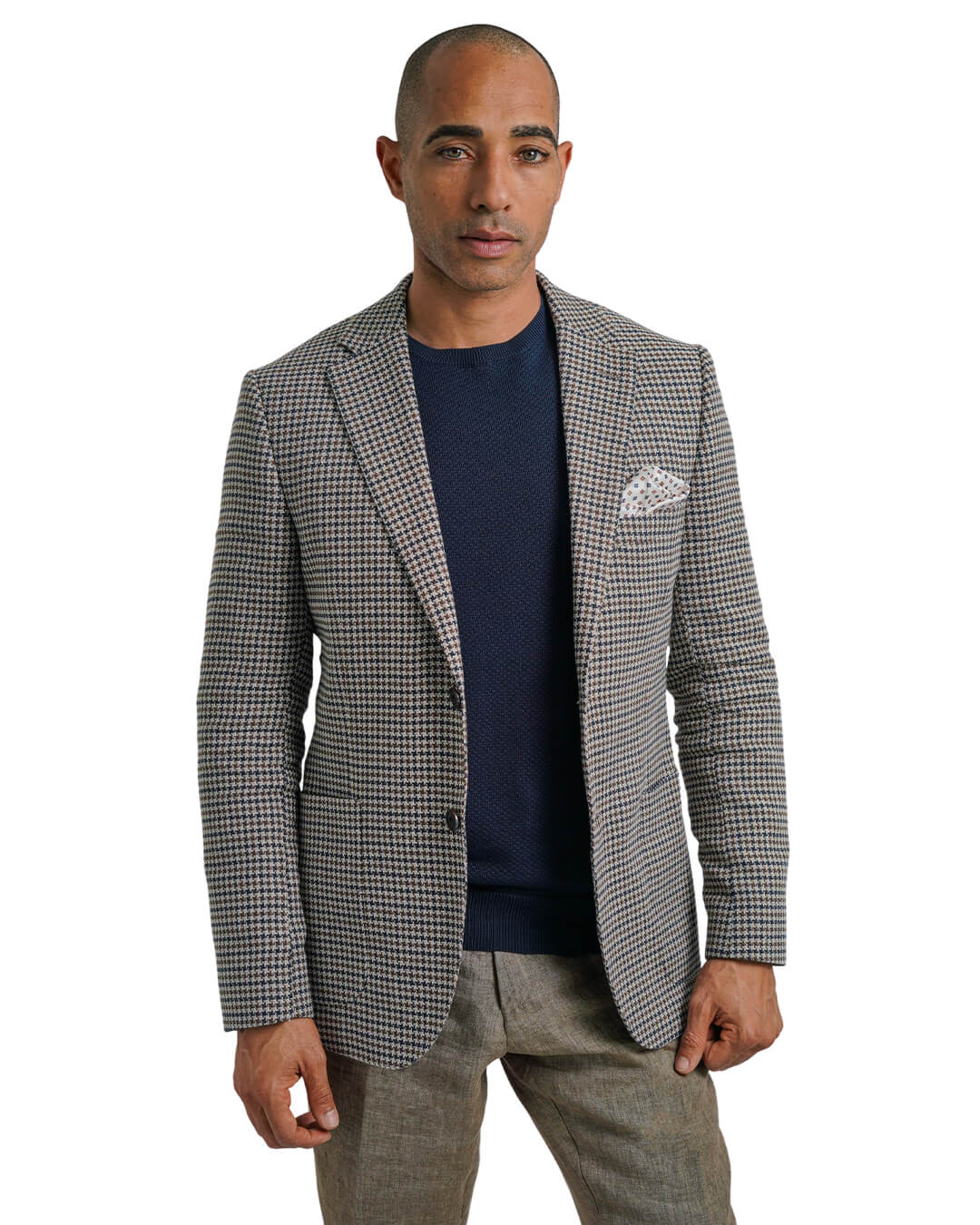 Beige Cotton Linen Gun Club Check Jacket | Gagliardi