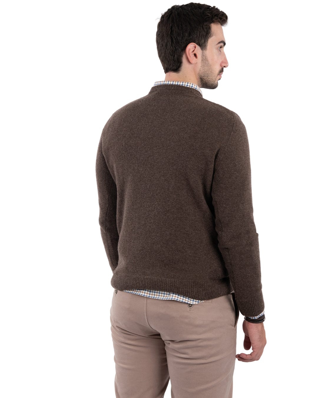 Gagliardi Jumpers Gagliardi Reclaimed Lambswool Brown Cable Front Crew Neck Jumper