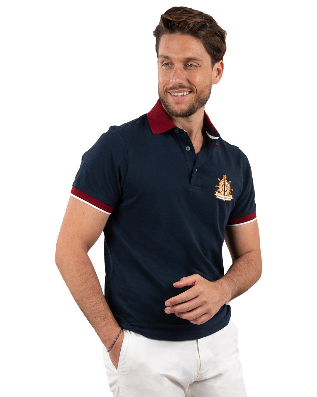 Gagliardi Polo Shirts Gagliardi Navy Pique Polo Shirt With Yacht Club Embroidery