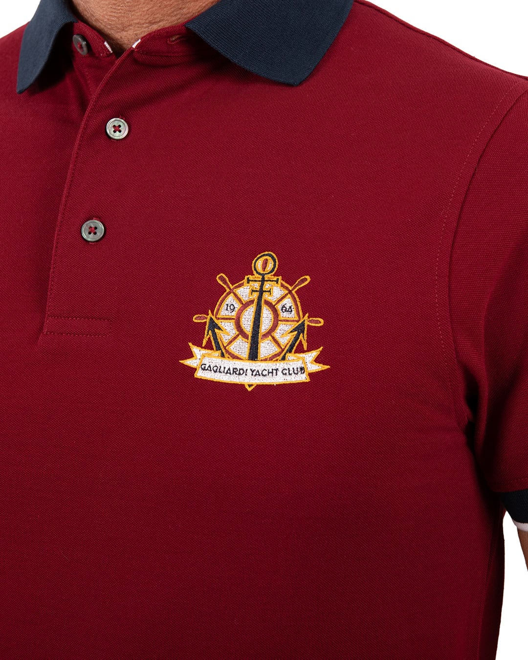 Gagliardi Polo Shirts Gagliardi Red Pique Polo Shirt With Yacht Club Embroidery