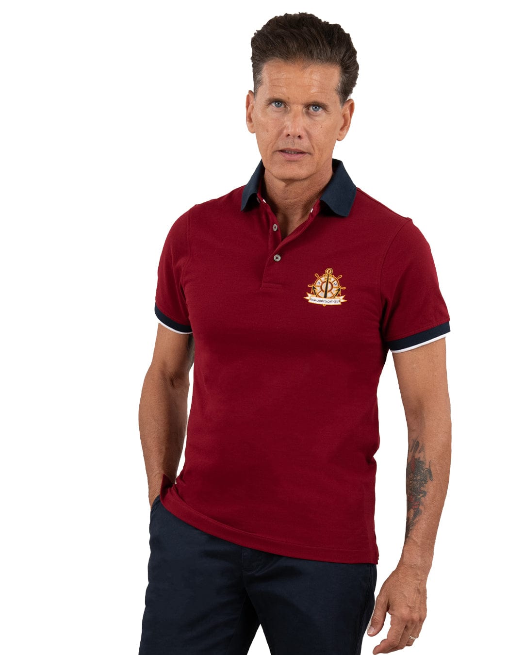 Gagliardi Polo Shirts Gagliardi Red Pique Polo Shirt With Yacht Club Embroidery
