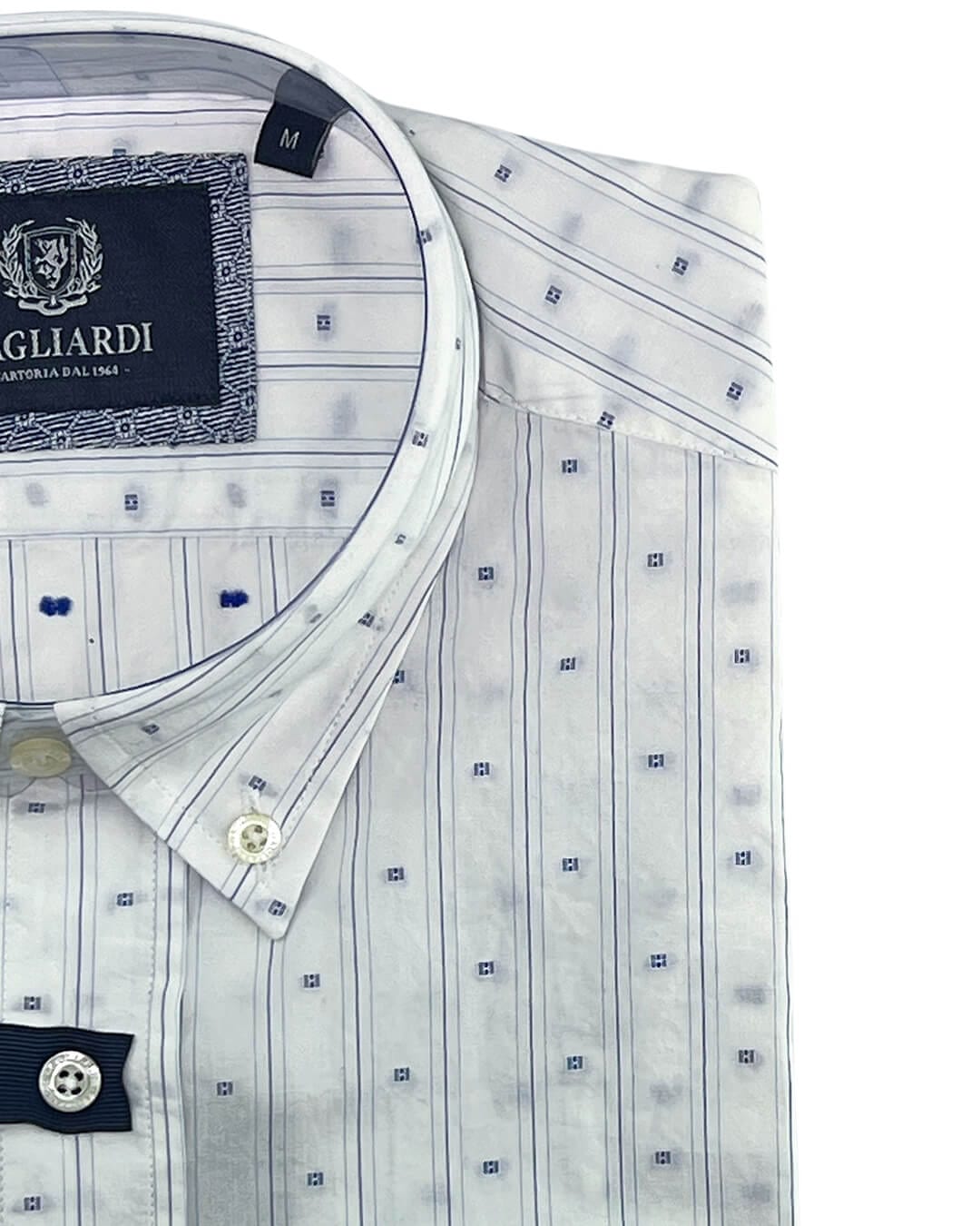 Gagliardi Shirts Gagliardi White & Blue Fine Stripe Jacquard Shirt