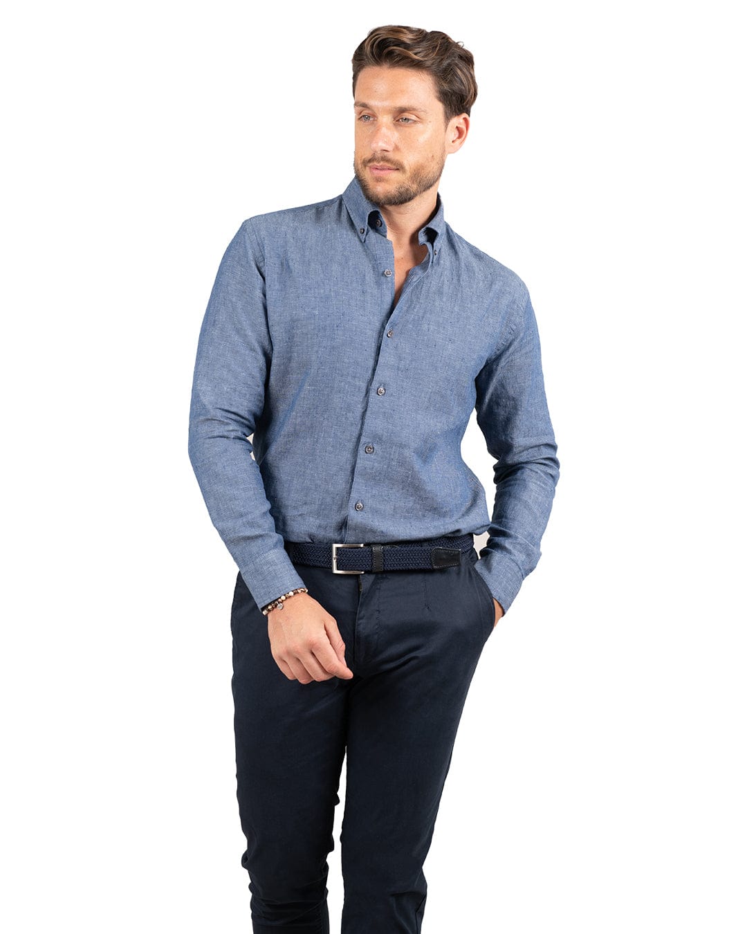 Gagliardi Shirts Shirt Linen Button Down Long Sleeve Dark Blue