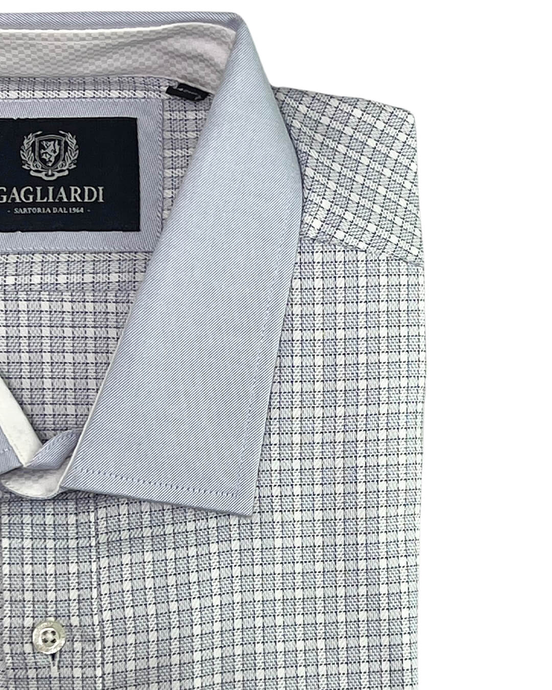 Gagliardi Shirts Sky Blue Check Contrast Collar