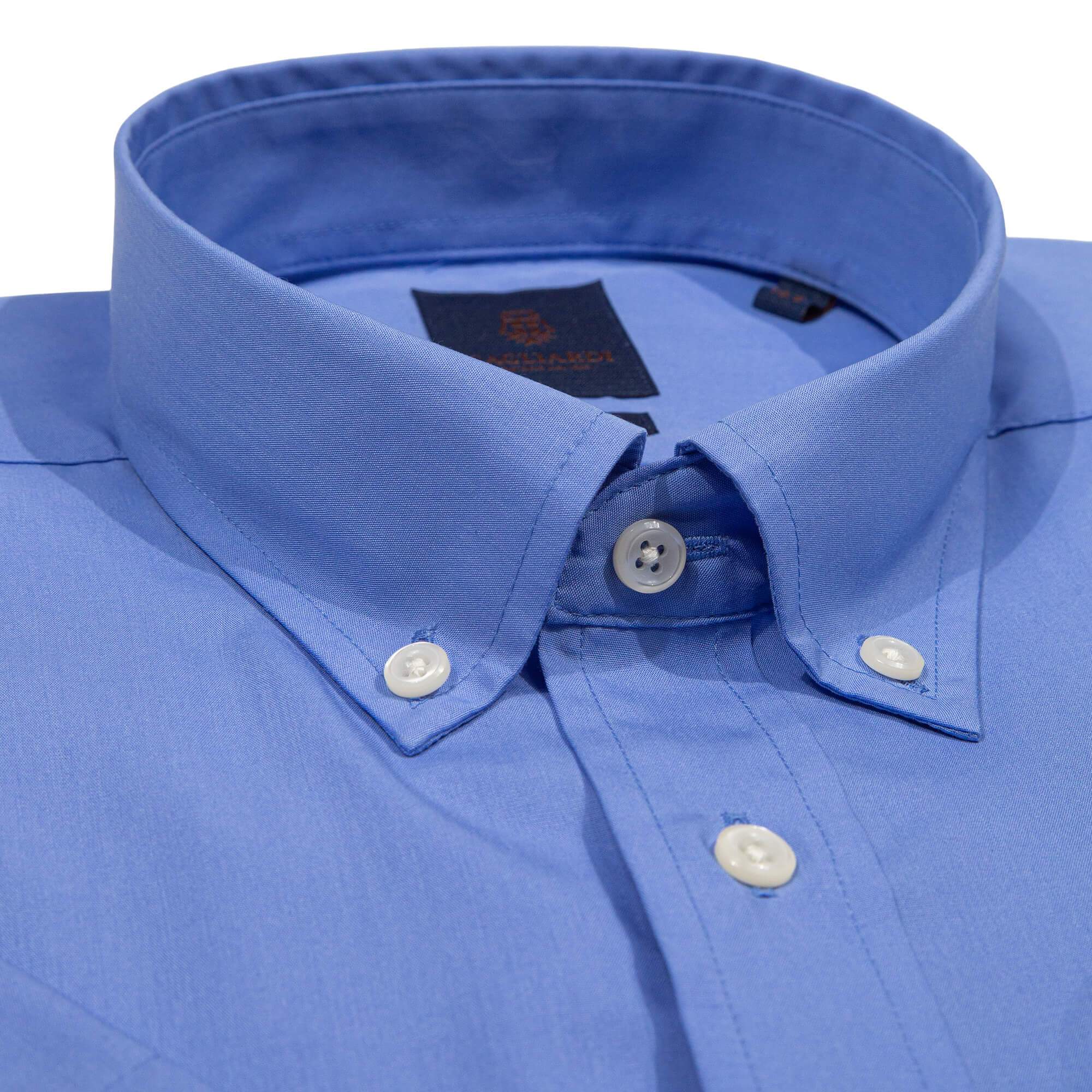 Tailored Fit Blue Poplin Non Iron Button-Down Short Sleeve Shirt