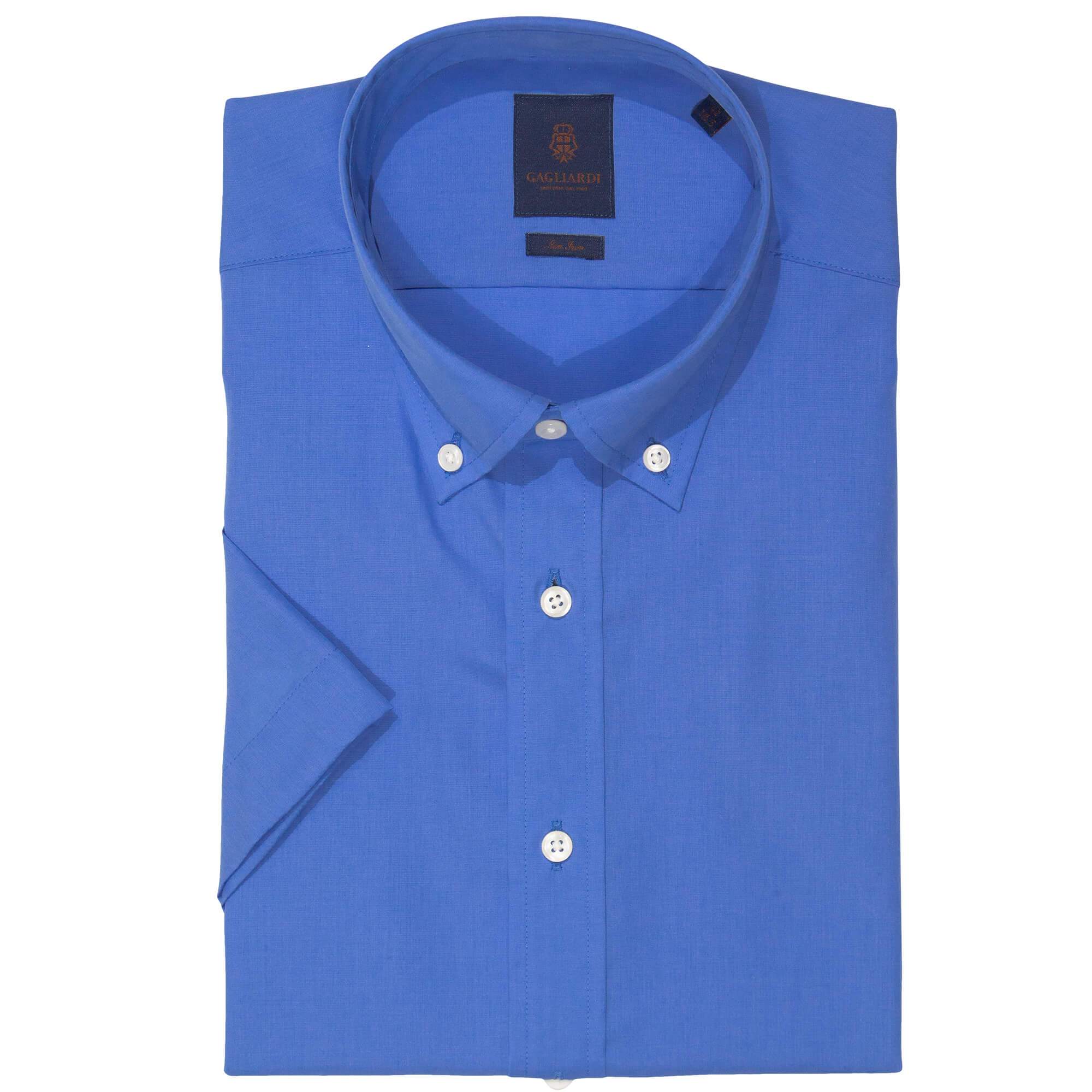 Tailored Fit Blue Poplin Non Iron Button-Down Short Sleeve Shirt