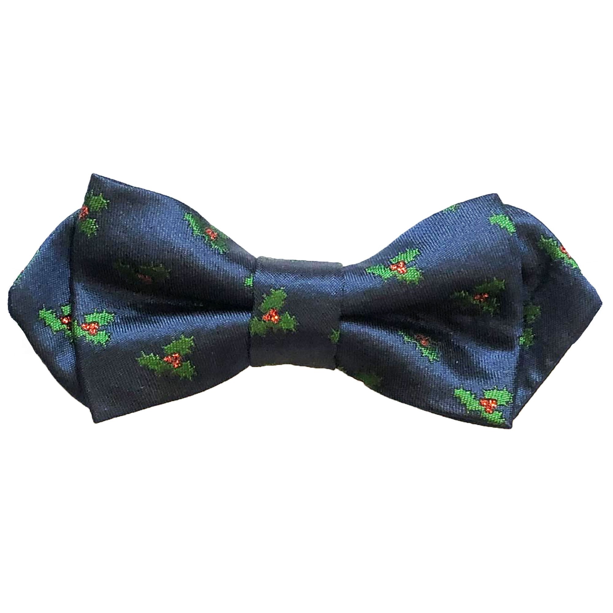 Navy With Green Christmas Holly Bow Tie